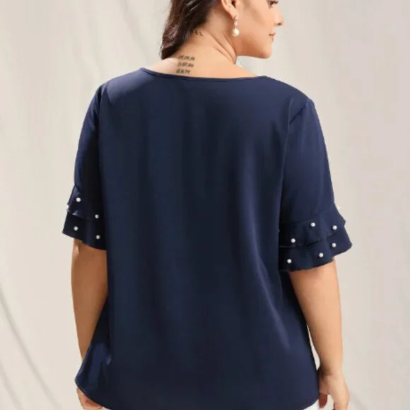BloomChic Beaded Layered Sleeve Plain Blouse - Picture 3 of 7